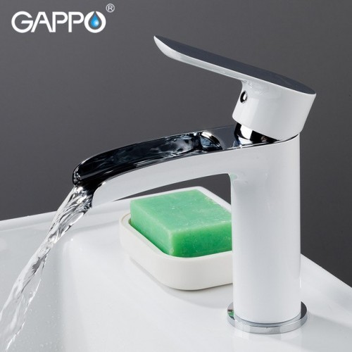 Смеситель для раковины с гайкой белый/хром gappo g1048-8
