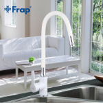 Смеситель для кухни с гайкой и гибким изливом белый/хром frap f4041