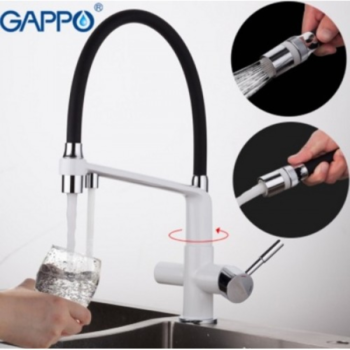 Смеситель для кухни с подключением фильтра питьевой воды белый gappo g4398-9