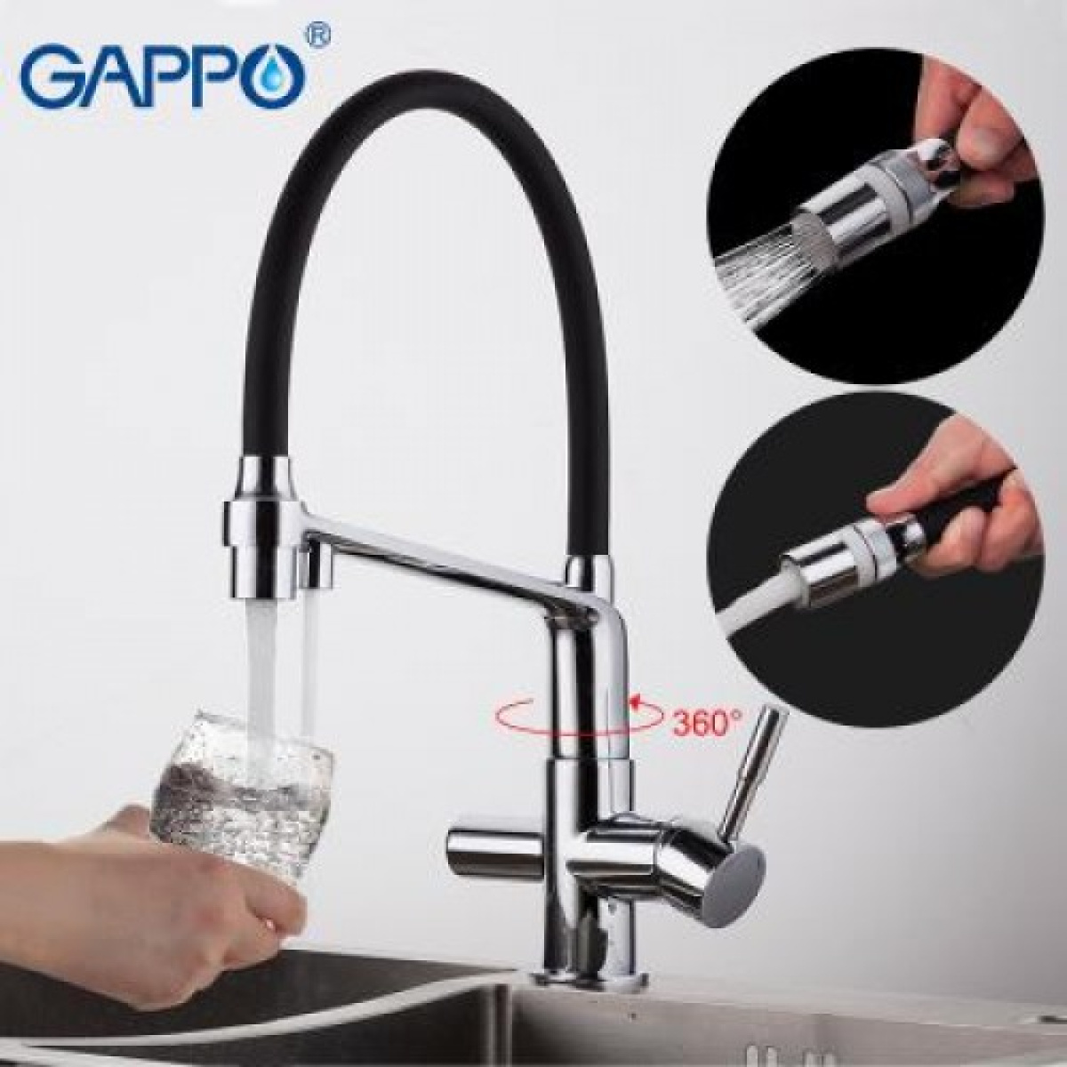 Смеситель для кухни с подключением фильтра питьевой воды хром gappo g4398-8