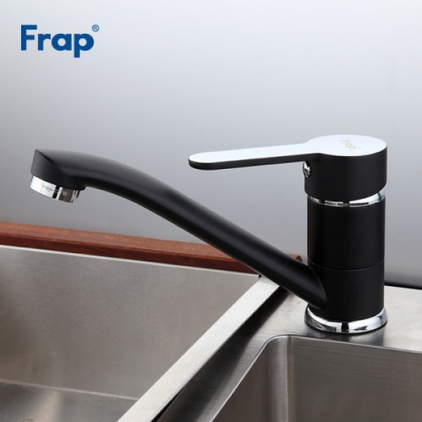Смеситель для раковины/кухни  с гайкой черный/хром frap f4542