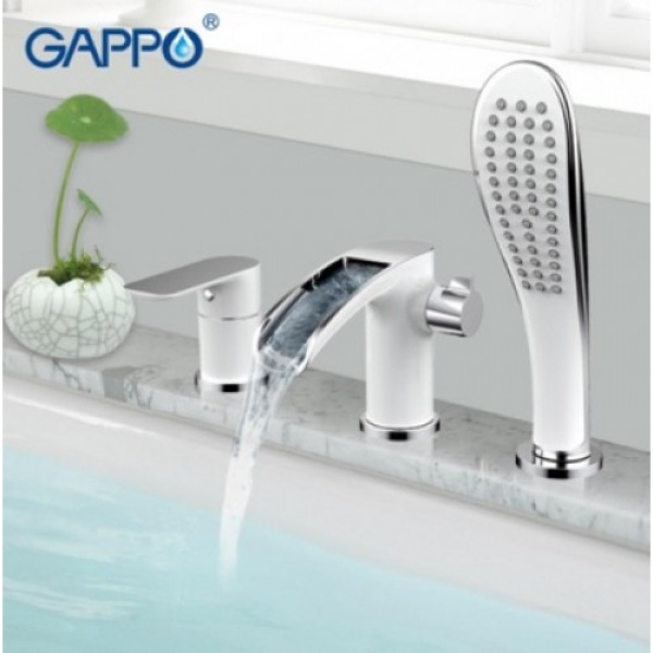 Смеситель для ванны на 3 отверстия белый/хром gappo g1148-8