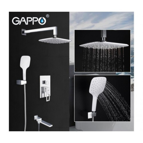 Встроенный смеситель для ванны с 3-функциями излив является переключателем на лейку белый/хром gappo g7117-8